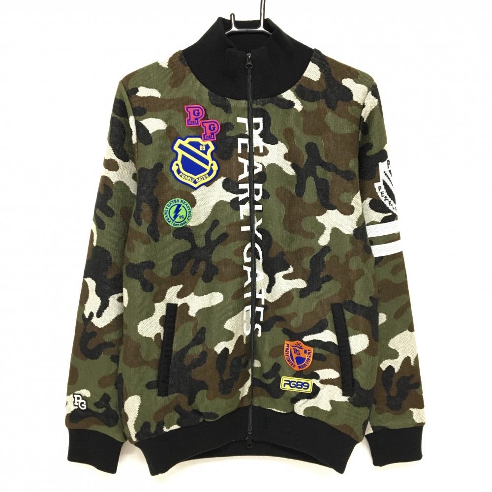 【新品】パーリーゲイツ ニットジャケット カーキ×黒 カーキ×黒 カモフラ 迷彩 裏地付 DiAPLEX メンズ 5(L) ゴルフウェア PEARLY GATES
