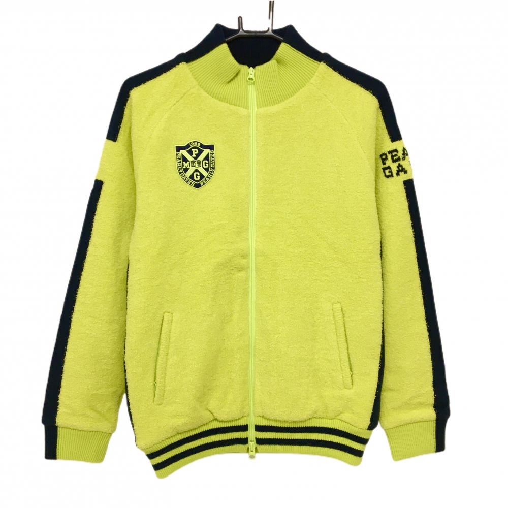 【新品】パーリーゲイツ ニットジャケット イエロー×ネイビー パイル地風 裏地付 DiAPLEX  メンズ 2(L) ゴルフウェア PEARLY GATES