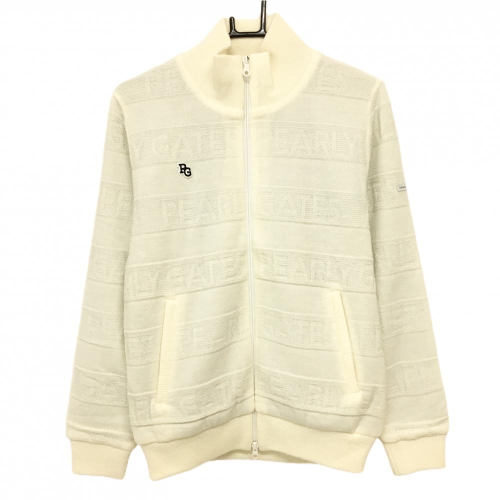 【新品】パーリーゲイツ ニットジャケット 白 ロゴボーダー 裏地ニコちゃん総柄 メンズ 4(M) ゴルフウェア 2023年モデル PEARLY GATES