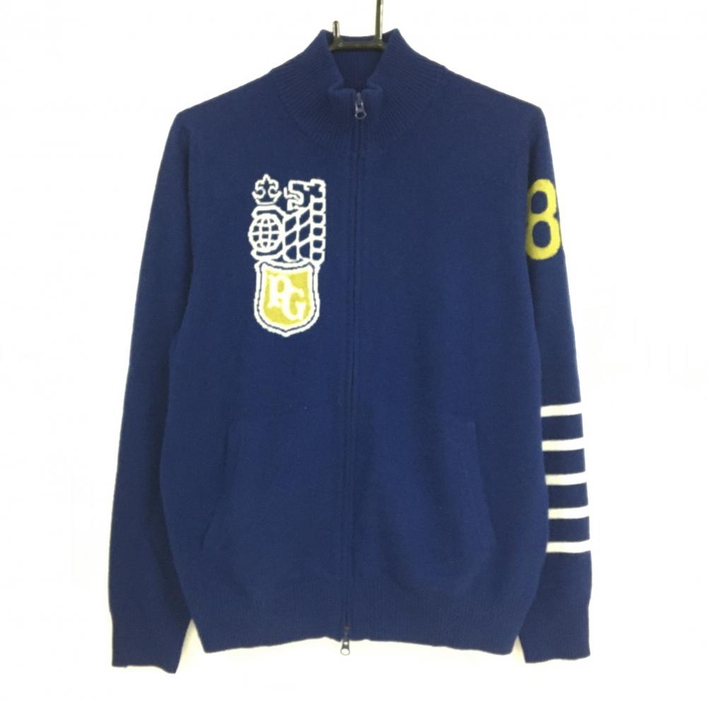 【美品】パーリーゲイツ ニットジャケット ネイビー系×白 袖一部ボーダー カシミヤ100％  メンズ 4(M) ゴルフウェア PEARLY GATES