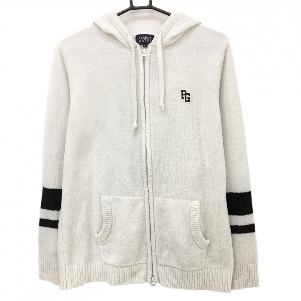 パーリーゲイツ ジップニットパーカー 白系×黒 ジャケット 裾汚れ、袖色移り メンズ 6(XL) ゴルフウェア PEARLY GATES