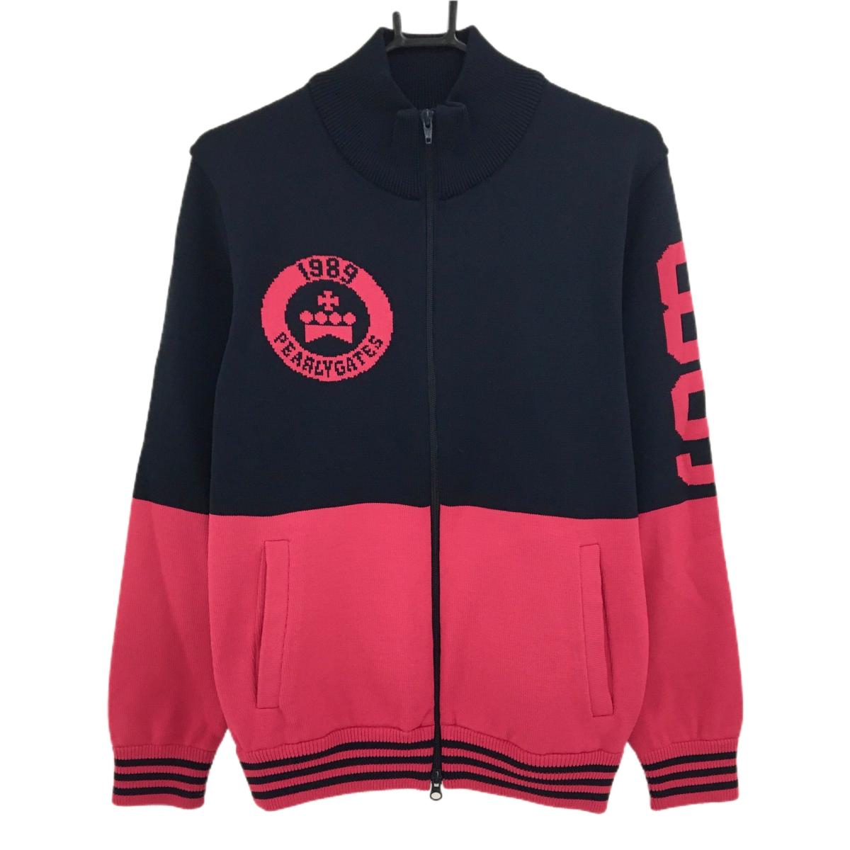 【超美品】パーリーゲイツ ニットジャケット　ネイビー×ピンク バックロゴ  メンズ 4(M) ゴルフウェア PEARLY GATES