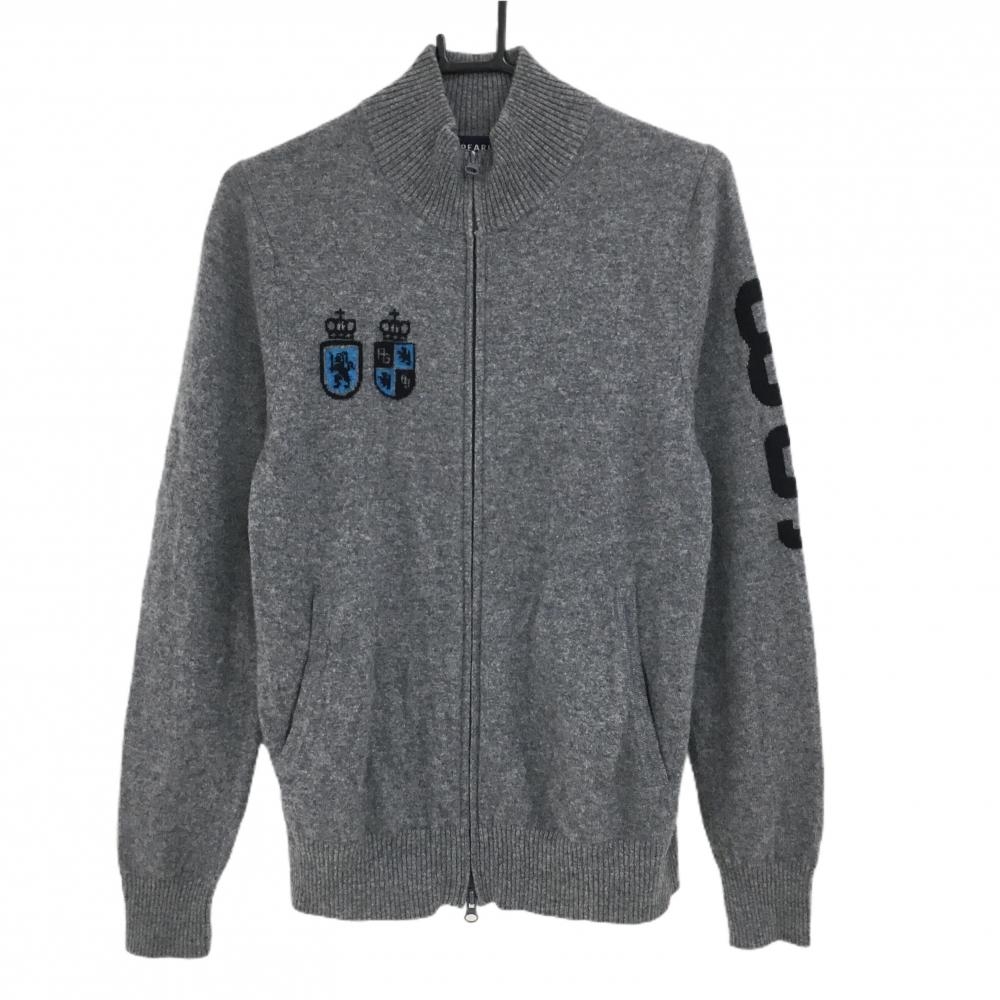 【超美品】パーリーゲイツ ニットジャケット グレー カシミヤ100％ バックロゴ  メンズ 4(M) ゴルフウェア PEARLY GATES