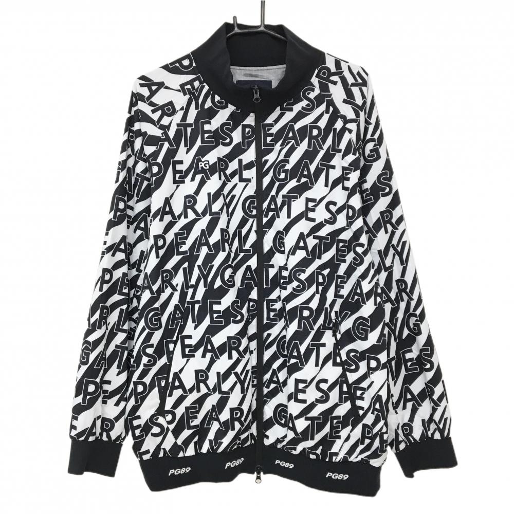 【超美品】パーリーゲイツ ジャケット 白×黒 ロゴ・ゼブラ総柄 蓄熱裏地  メンズ 7(XL) ゴルフウェア PEARLY GATES