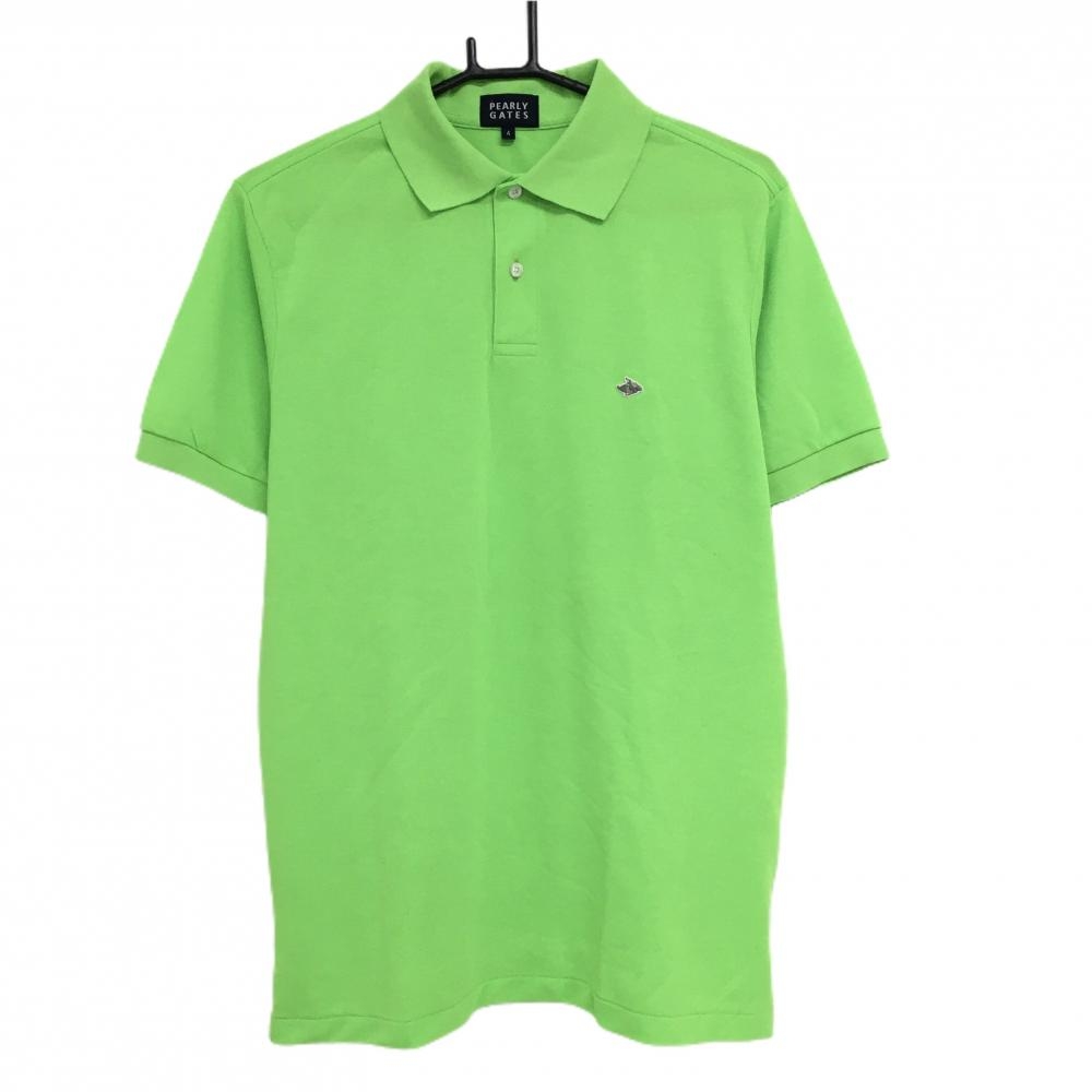 【美品】パーリーゲイツ 半袖ポロシャツ 蛍光グリーン シンプル メンズ 4(M) ゴルフウェア PEARLY GATES