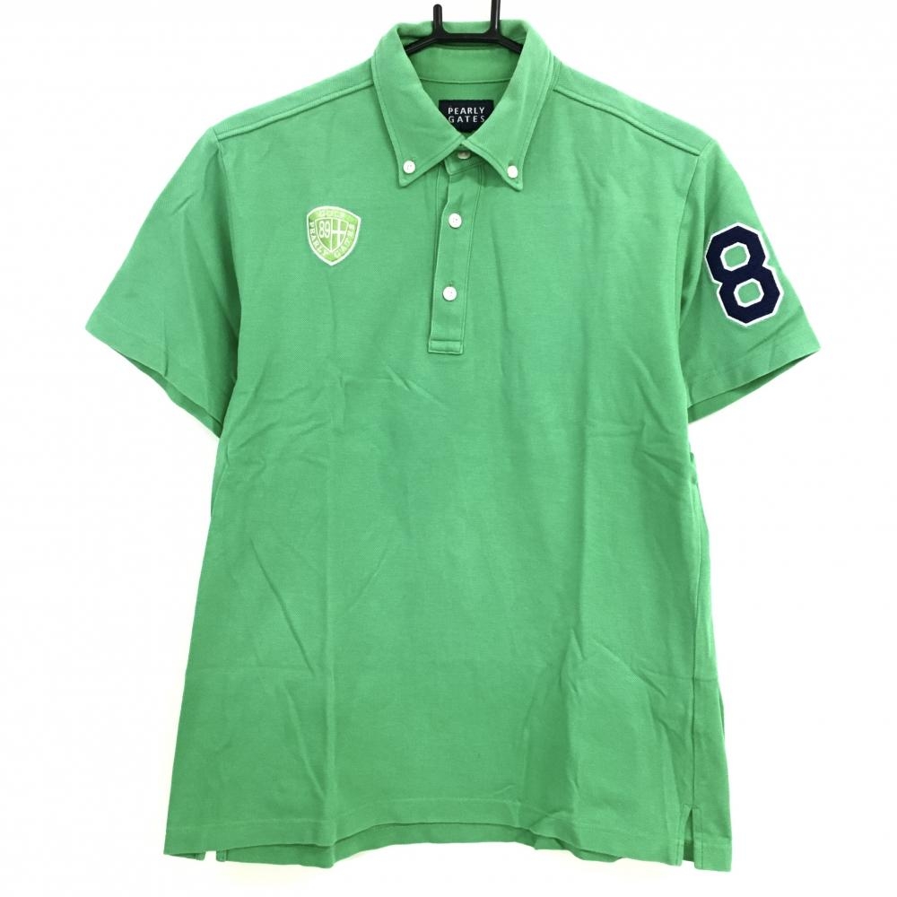 パーリーゲイツ 半袖ポロシャツ グリーン ボタンダウン 日本製 コットン100％ メンズ 4(M) ゴルフウェア PEARLY GATES