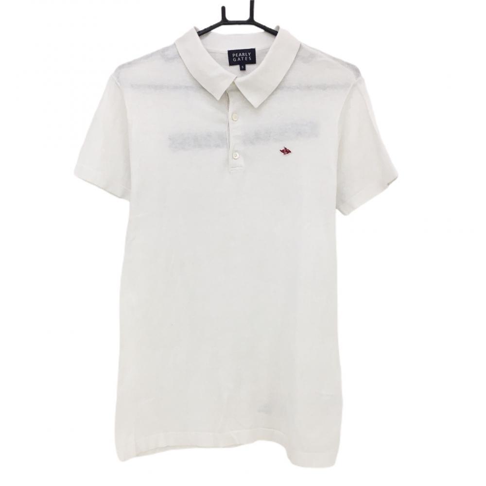 パーリーゲイツ ニット半袖ポロシャツ 白×ネイビー コットン100％  メンズ 5(L) ゴルフウェア PEARLY GATES 画像