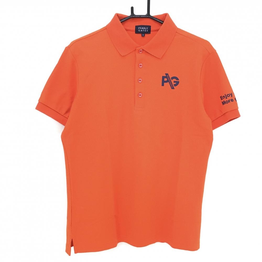 【超美品】パーリーゲイツ 半袖ポロシャツ オレンジ×ネイビー バックロゴ 袖ハート メンズ 5(L) ゴルフウェア 2022年モデル PEARLY GATES 画像