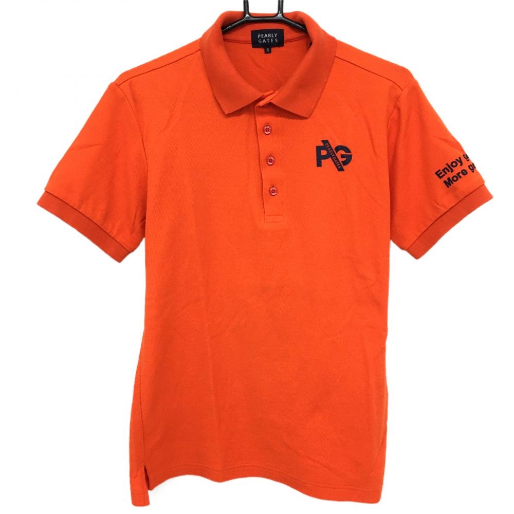 【美品】パーリーゲイツ 半袖ポロシャツ レッドオレンジ×ネイビー 襟裏プリント  メンズ 5(L) ゴルフウェア 2022年モデル PEARLY GATES 画像