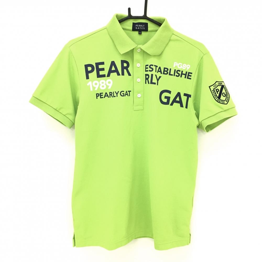 【美品】パーリーゲイツ 半袖ポロシャツ ライトグリーン×ネイビー 襟裏ライン  メンズ 5(L) ゴルフウェア 2022年モデル PEARLY GATES 画像