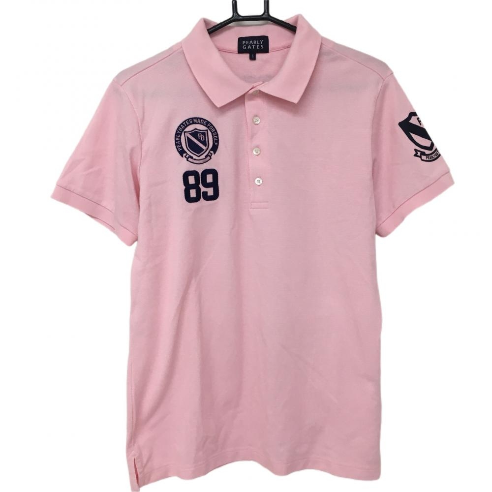 【超美品】パーリーゲイツ 半袖ポロシャツ ピンク×ネイビー コットン混 日本製 メンズ 5(L) ゴルフウェア PEARLY GATES