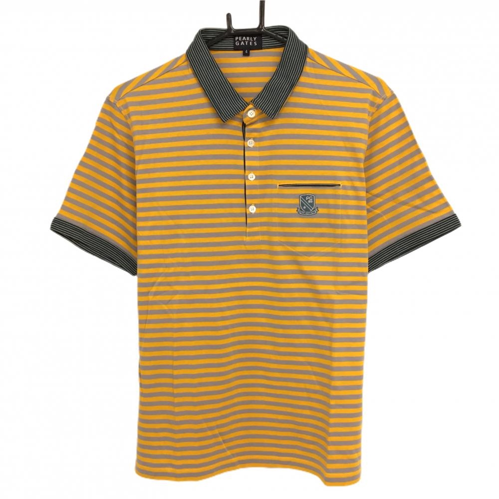 【超美品】パーリーゲイツ 半袖ポロシャツ オレンジ×グレー ボーダー 胸ポケット メンズ 4(M) ゴルフウェア PEARLY GATES