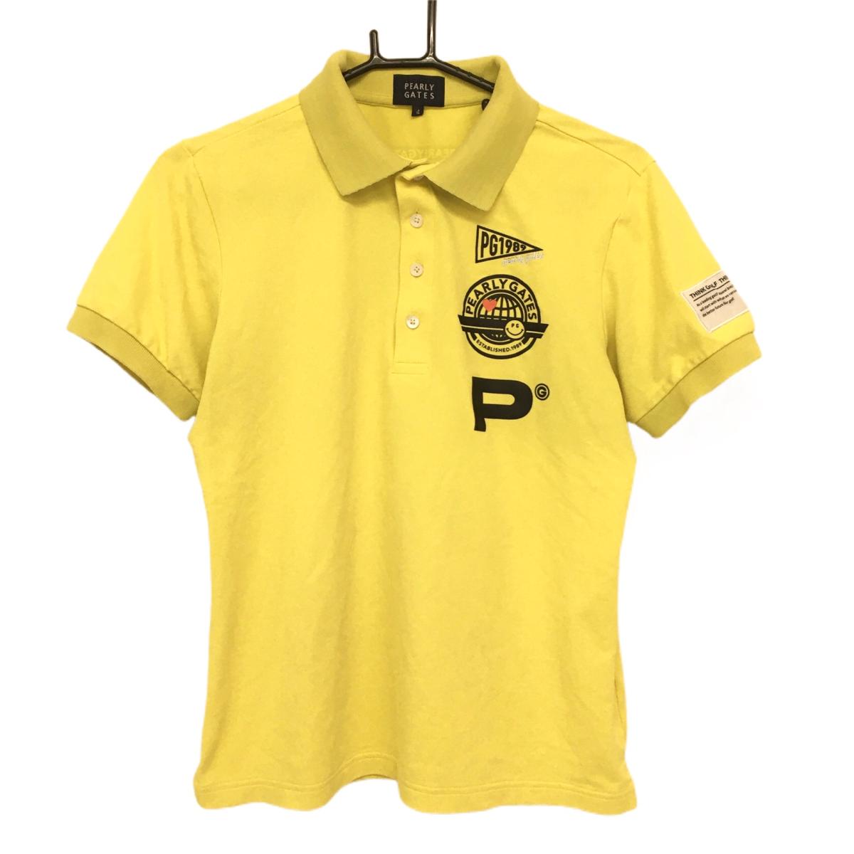 【美品】パーリーゲイツ 半袖ポロシャツ イエロー×黒 ニコちゃん スマイル  メンズ 4(M) ゴルフウェア 2022年モデル PEARLY GATES