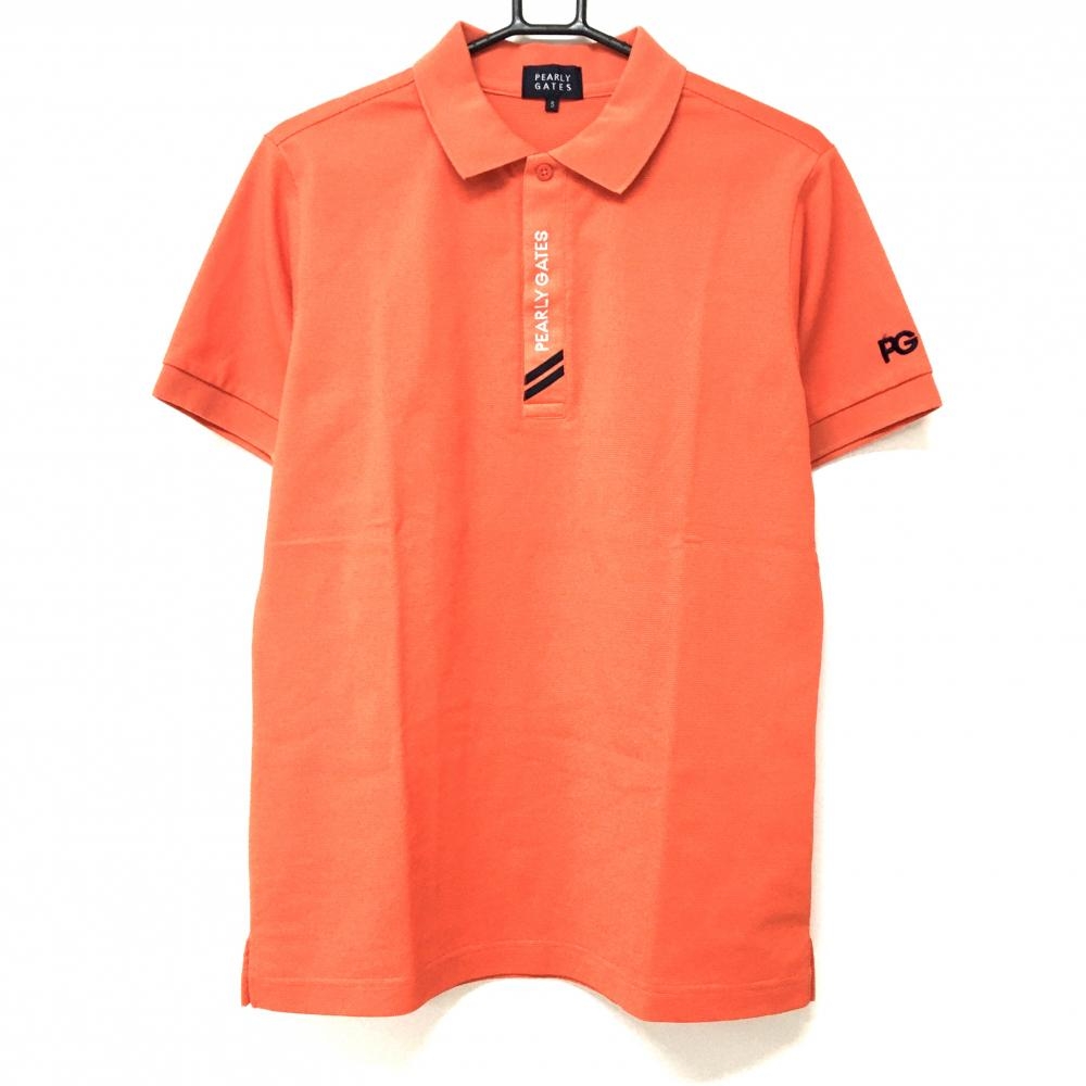 【美品】パーリーゲイツ 半袖ポロシャツ オレンジ×白 前立てロゴ メンズ 5(L) ゴルフウェア 2022年モデル PEARLY GATES