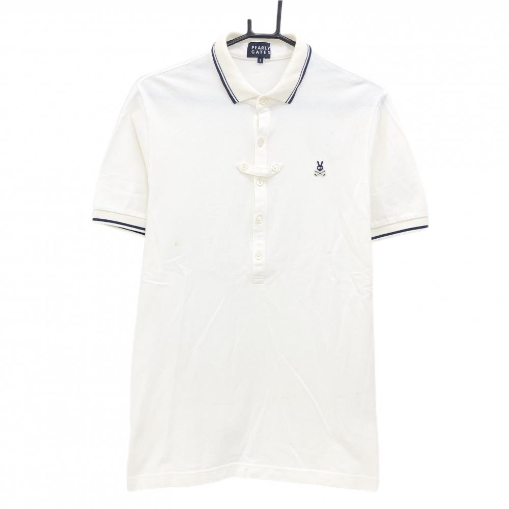 パーリーゲイツ 半袖ポロシャツ 白×ネイビー コットン100％ スカルラビット メンズ 6(XL) ゴルフウェア PEARLY GATES