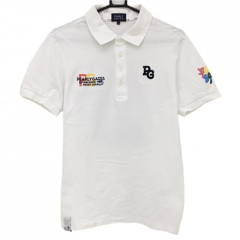 【超美品】パーリーゲイツ 半袖ポロシャツ 白 35周年 バックロゴ 襟裏ニコちゃん メンズ 6(XL) ゴルフウェア 2024年モデル PEARLY GATES