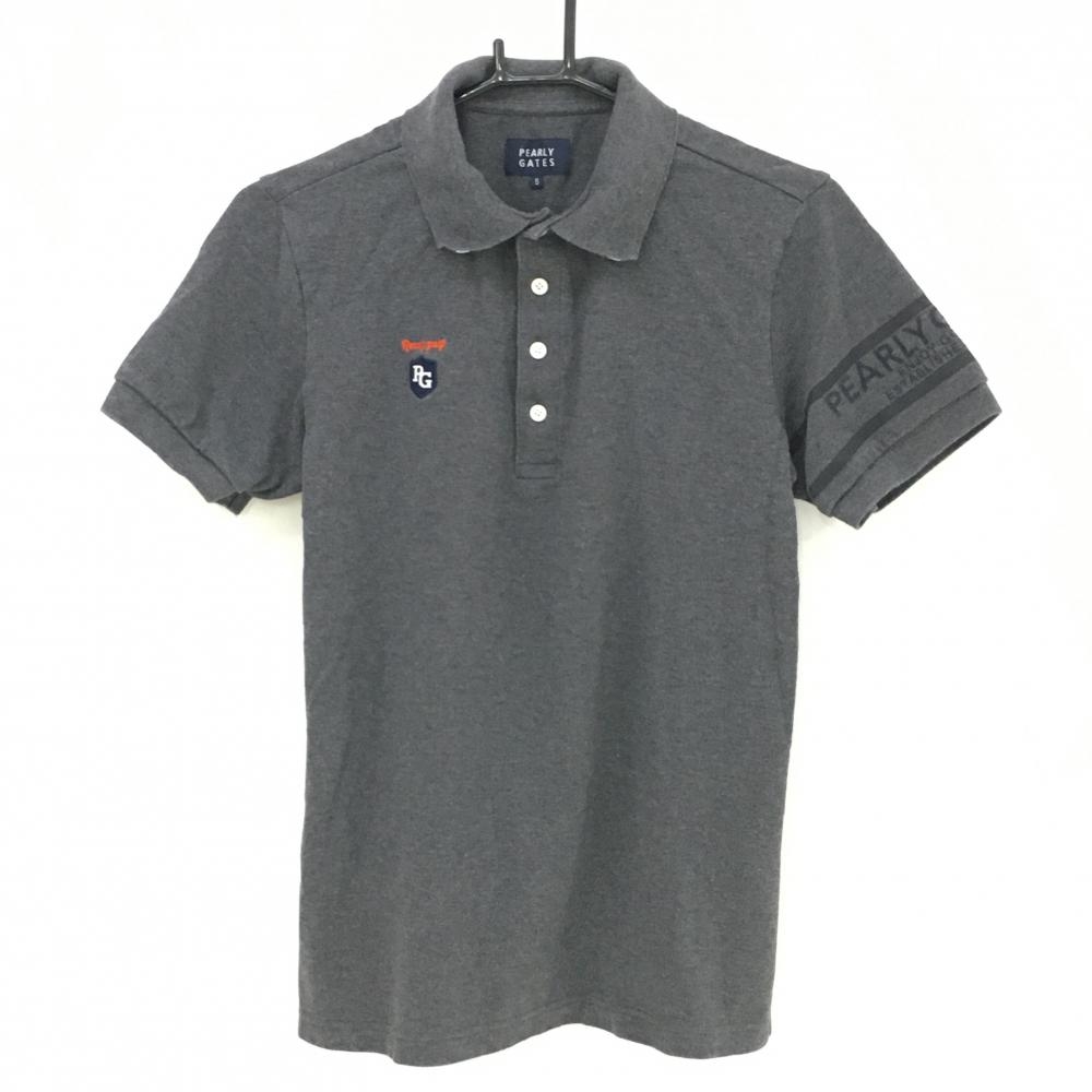 【美品】パーリーゲイツ 半袖ポロシャツ グレー 袖ロゴライン メンズ 5(L) ゴルフウェア PEARLY GATES