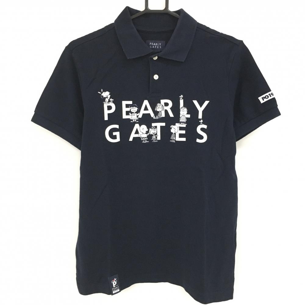 パーリーゲイツ×PEANUTS 半袖ポロシャツ ネイビー×白 スヌーピー刺しゅう メンズ 4(M) ゴルフウェア PEARLY GATES