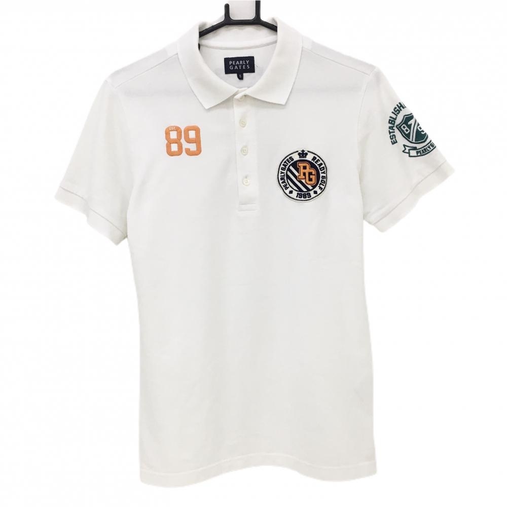 パーリーゲイツ 半袖ポロシャツ 白 刺しゅうワッペン メンズ 5(L) ゴルフウェア PEARLY GATES