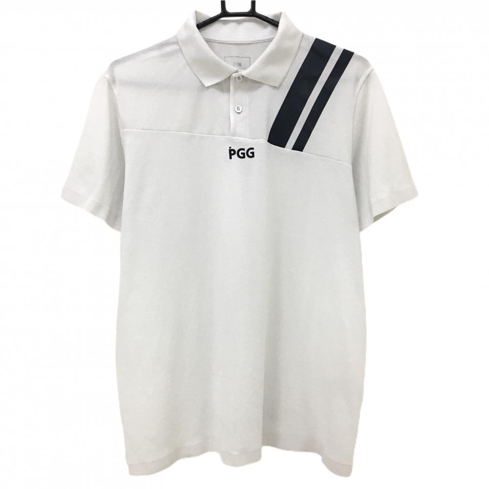 PGGパーリーゲイツ 半袖ポロシャツ 白×ネイビー 肩ライン メンズ 6(XL) ゴルフウェア PEARLY GATES
