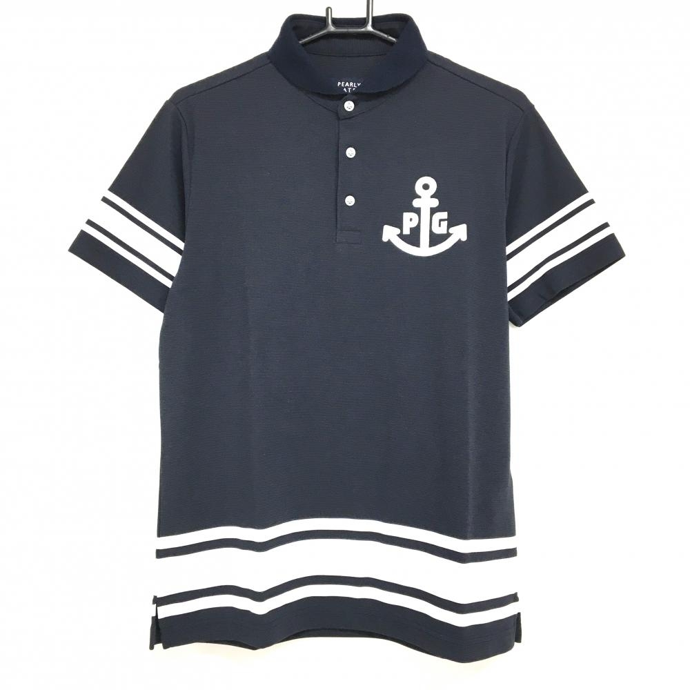 【超美品】パーリーゲイツ 半袖ポロシャツ ダークネイビー×白  メンズ 5(L) ゴルフウェア PEARLY GATES