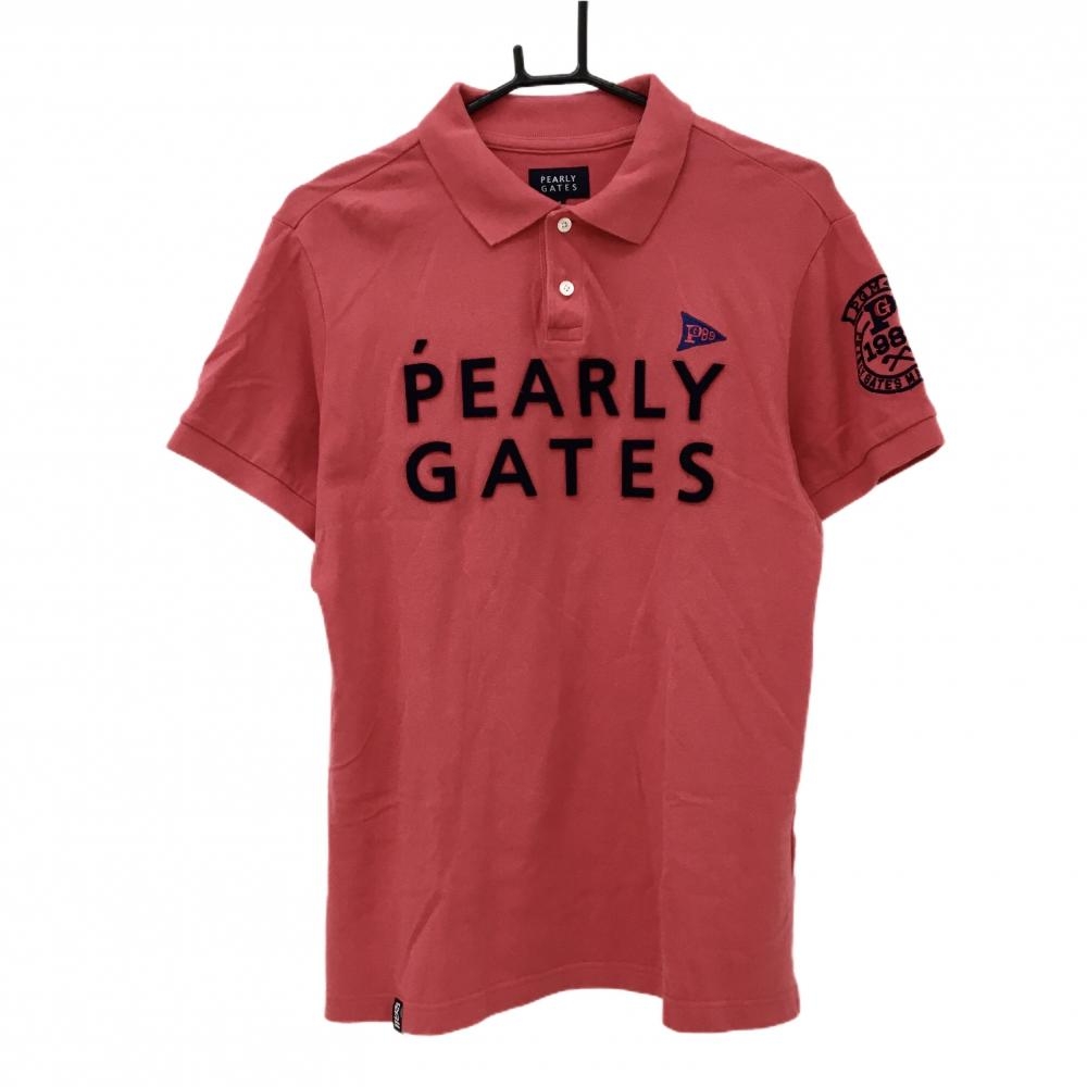 【美品】パーリーゲイツ 半袖ポロシャツ レッド×ネイビー フロントロゴ 30周年 メンズ 5(L) ゴルフウェア PEARLY GATES