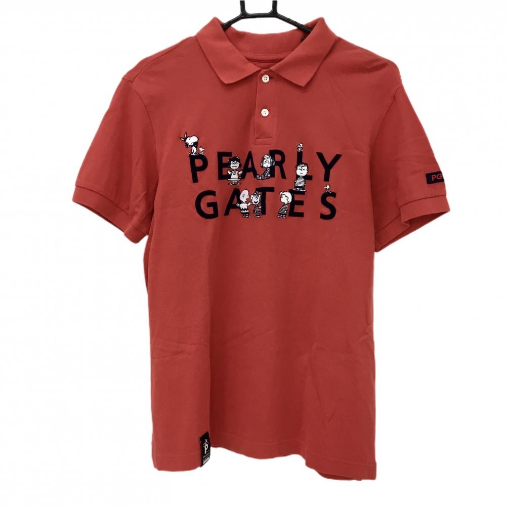 【超美品】パーリーゲイツ×PEANUTS 半袖ポロシャツ レッド×ネイビー フロントロゴ メンズ 4(M) ゴルフウェア PEARLY GATES