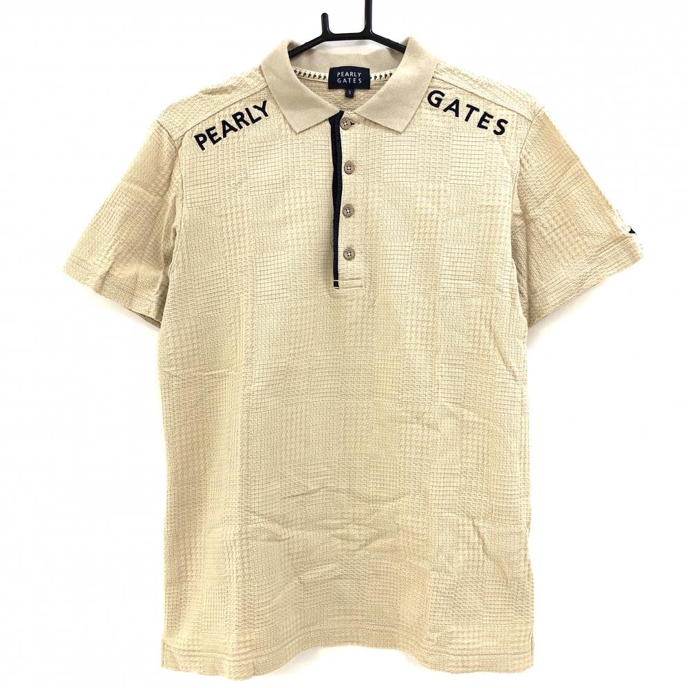 パーリーゲイツ 半袖ポロシャツ ベージュ×ネイビー 織生地 コットン100％ メンズ 4(M) ゴルフウェア PEARLY GATES