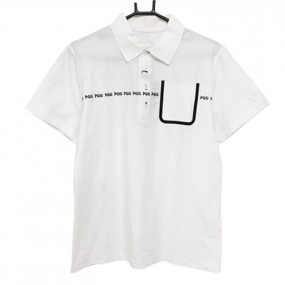 【新品】PGGパーリーゲイツ 半袖ポロシャツ 白×黒 胸ポケット 吸汗速乾  メンズ 5(L) ゴルフウェア PEARLY GATES