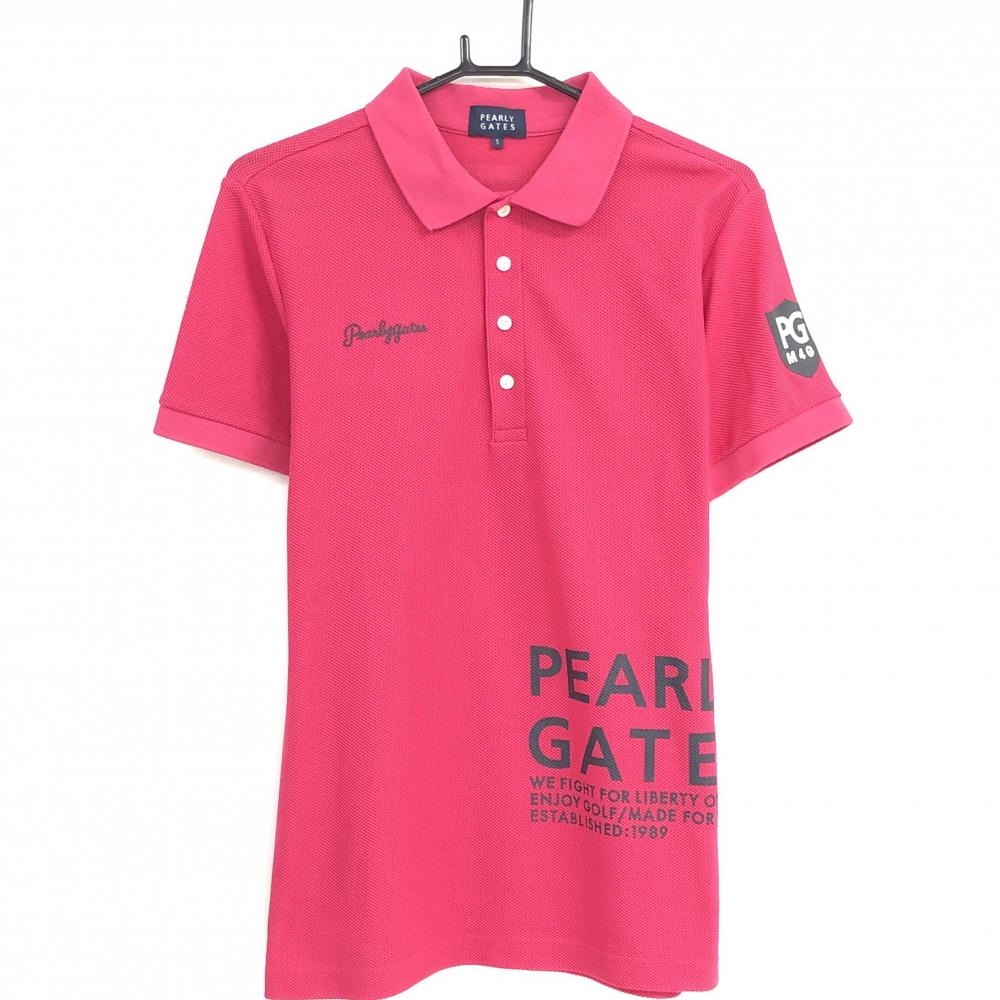パーリーゲイツ 半袖ポロシャツ ピンク×黒 袖シリコンワッペン メンズ 5(L) ゴルフウェア 2023年モデル PEARLY GATES