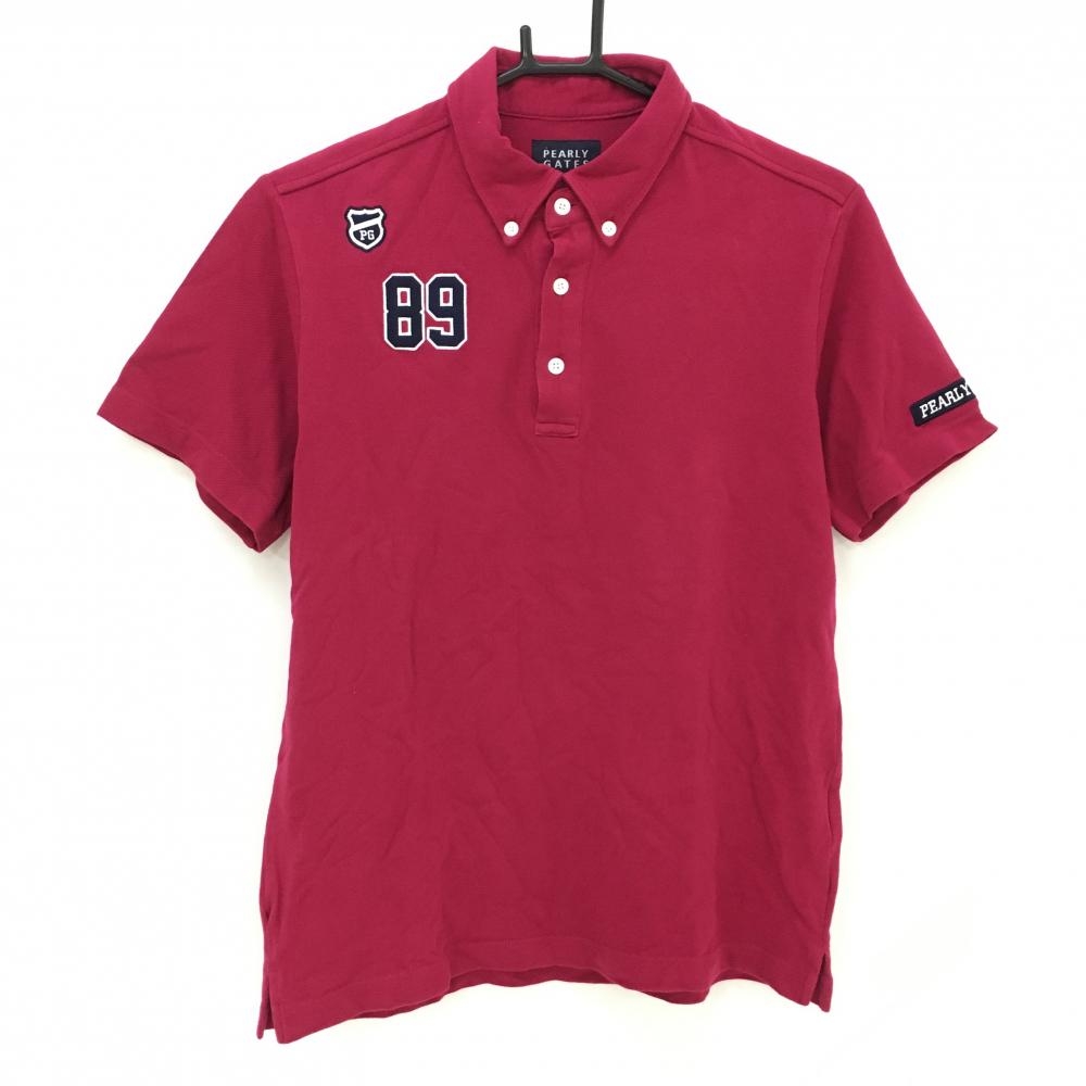 パーリーゲイツ 半袖ポロシャツ ボルドー ロゴネイビー ボタンダウン メンズ 4(M) ゴルフウェア PEARLY GATES