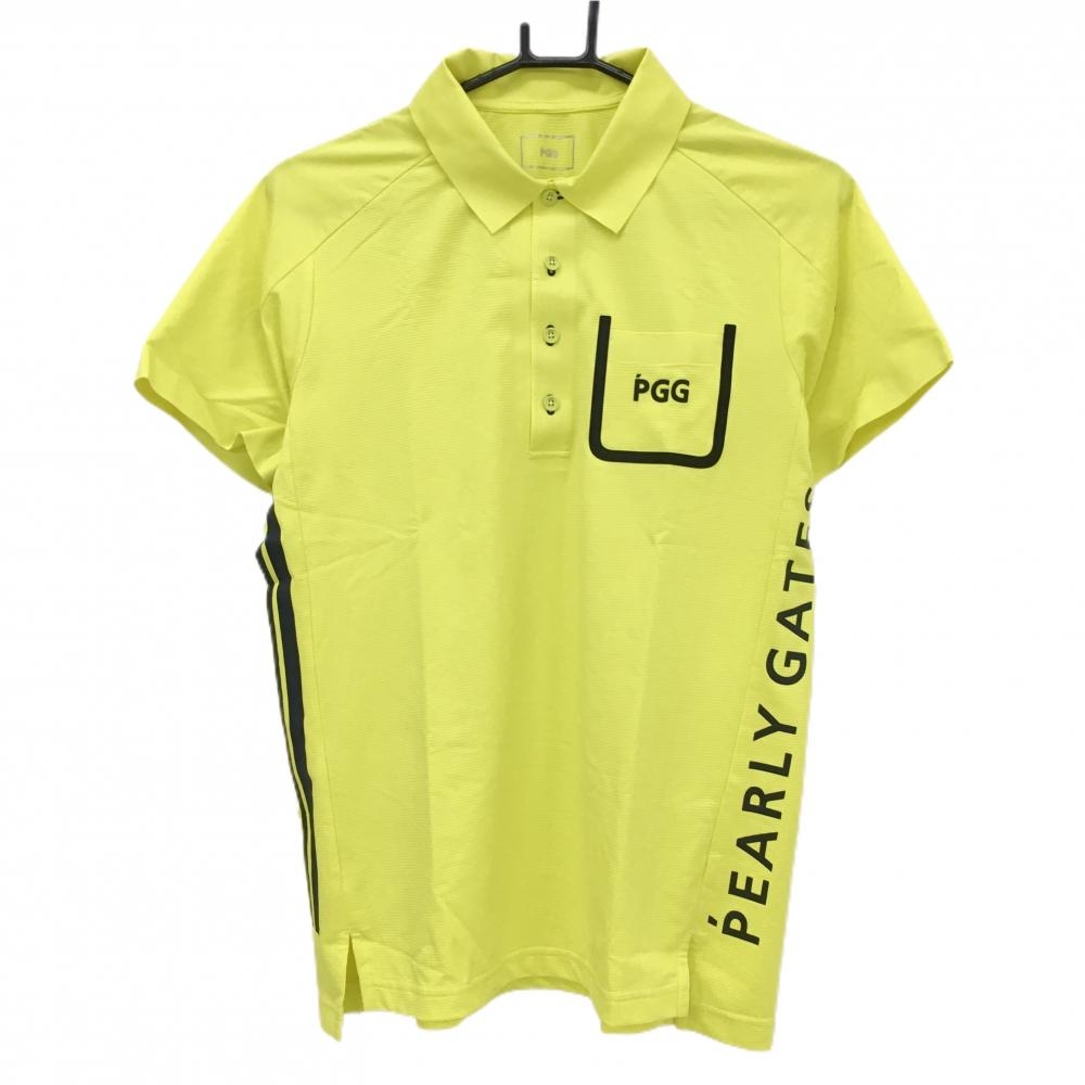 【超美品】PGGパーリーゲイツ 半袖ポロシャツ イエロー×黒 サイドロゴ 胸ポケット付 メンズ 4(M) ゴルフウェア PEARLY GATES