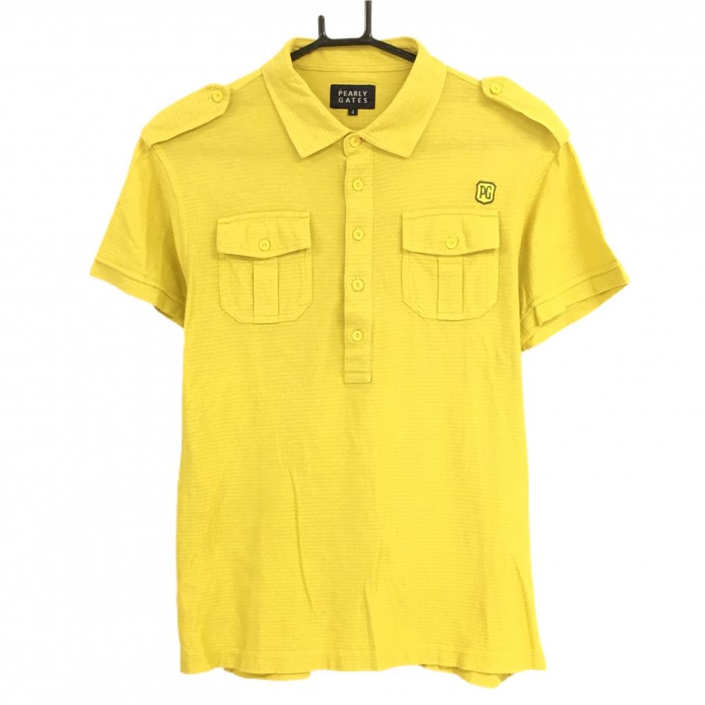 パーリーゲイツ 半袖ポロシャツ イエロー 織生地 肩ベルト メンズ 4(M) ゴルフウェア PEARLY GATES