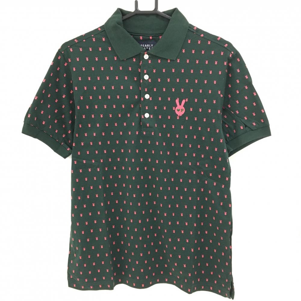 パーリーゲイツ 半袖ポロシャツ グリーン×ピンク スカルラビット総柄 メンズ 4(M) ゴルフウェア PEARLY GATES