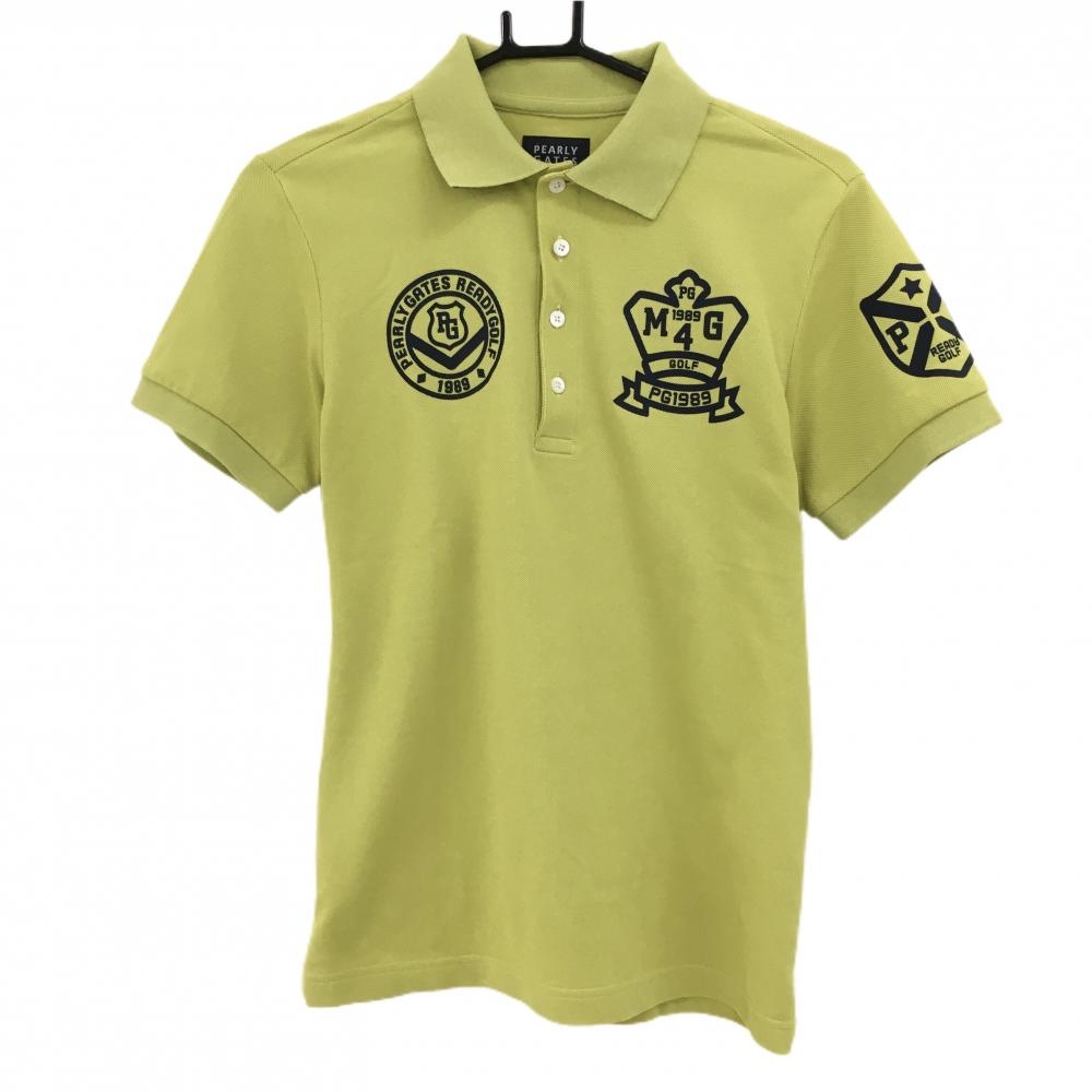 パーリーゲイツ 半袖ポロシャツ ライムグリーン×ネイビー ロゴプリント メンズ 4(M) ゴルフウェア PEARLY GATES