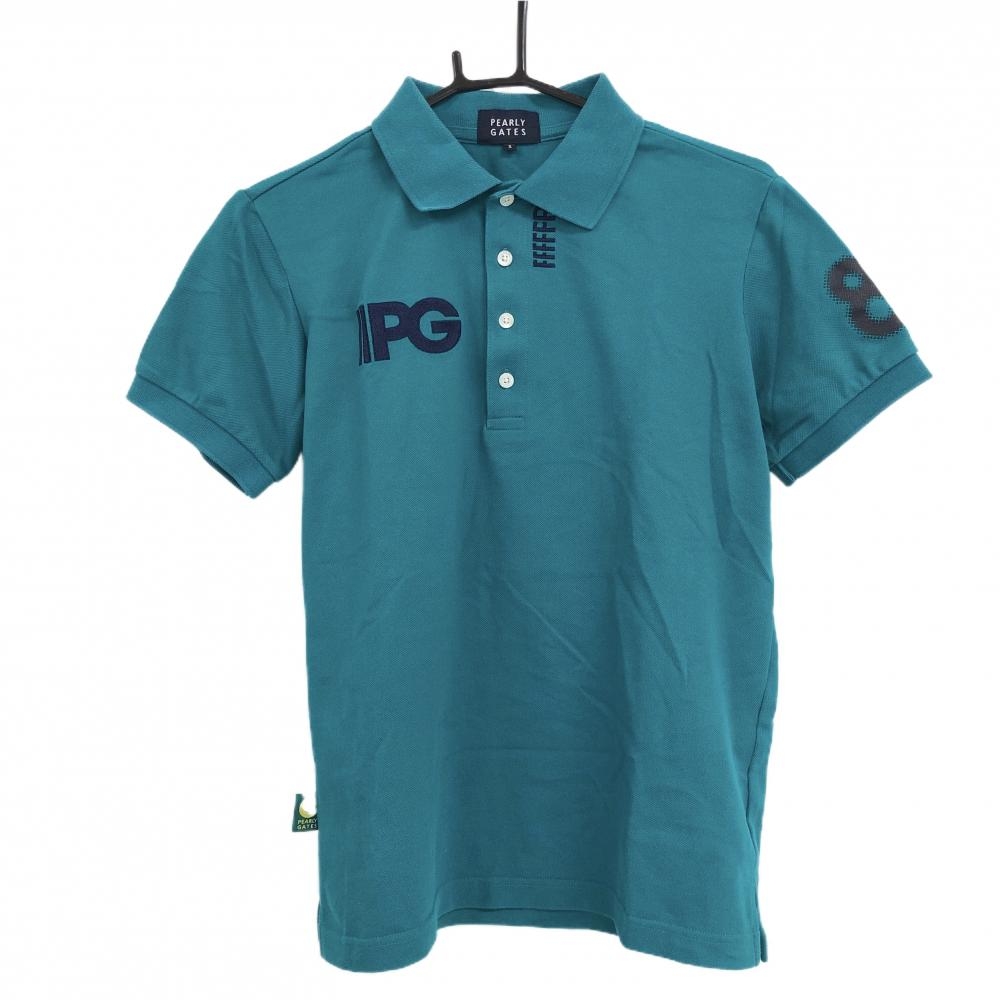 【美品】パーリーゲイツ 半袖ポロシャツ グリーン 背面ロゴ メンズ 3(S) ゴルフウェア PEARLY GATES