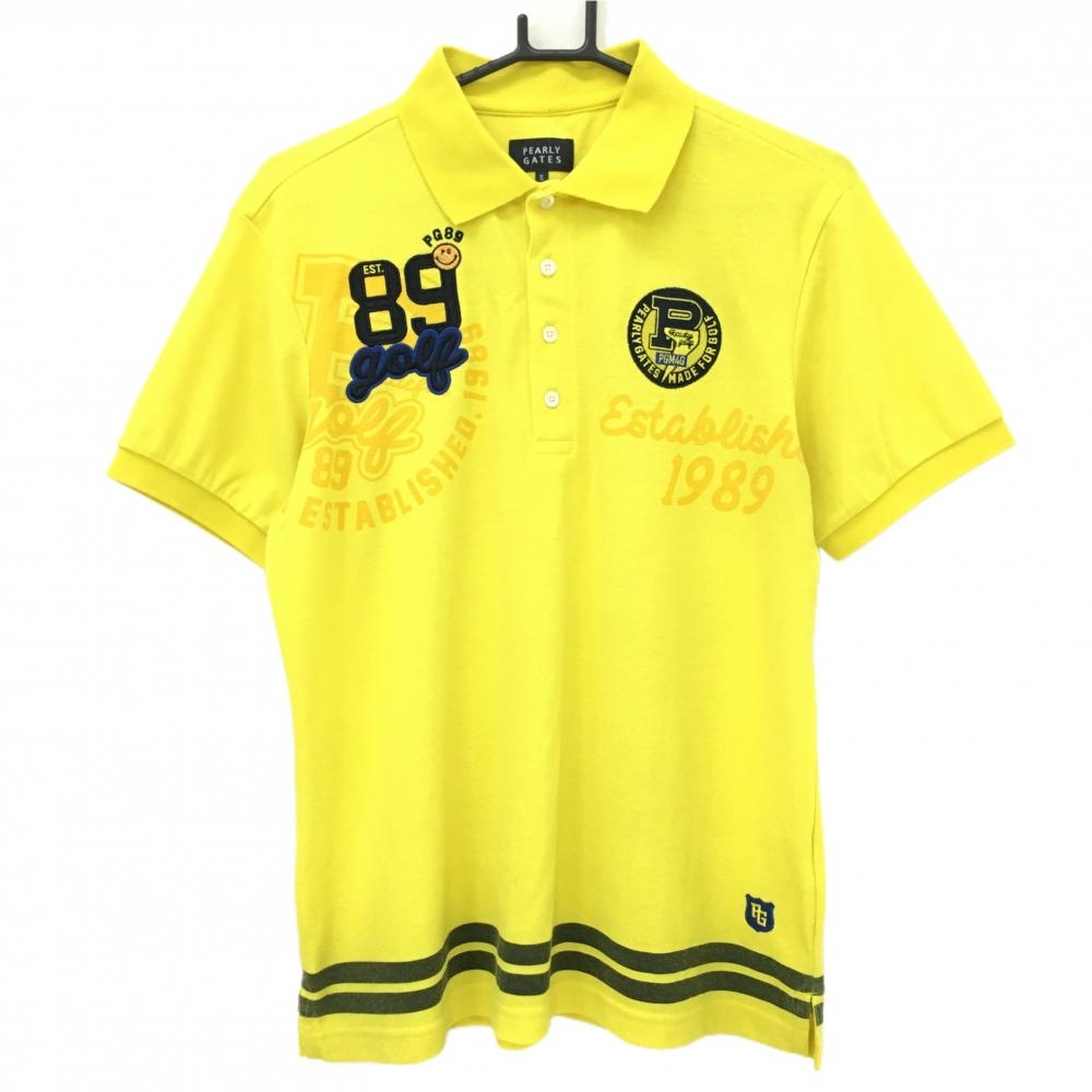 パーリーゲイツ 半袖ポロシャツ イエロー ニコちゃん スマイル 裾ライン メンズ 5(L) ゴルフウェア PEARLY GATES