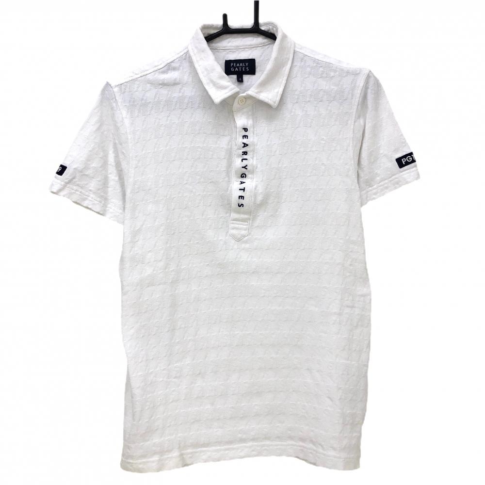 【美品】パーリーゲイツ 半袖ポロシャツ 白 千鳥格子 コットン100％ メンズ 4(M) ゴルフウェア 2023年モデル PEARLY GATES