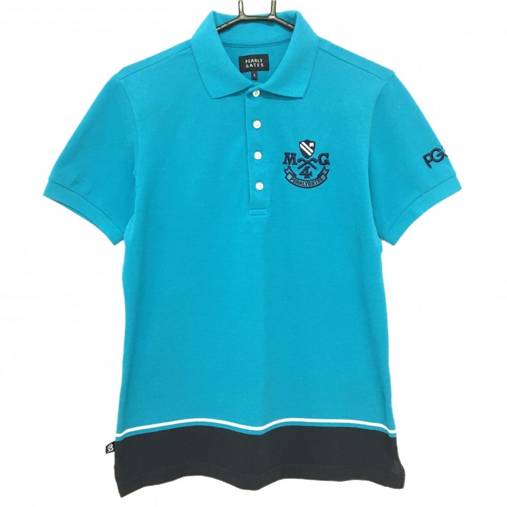 パーリーゲイツ 半袖ポロシャツ ブルー×ネイビー 裾切替 30周年 メンズ 4(M) ゴルフウェア PEARLY GATES