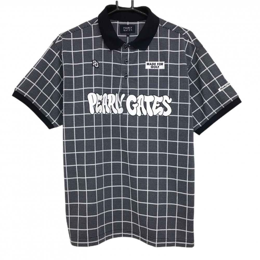 【超美品】パーリーゲイツ 半袖ポロシャツ ネイビー×白 格子チェック フロントロゴ  メンズ 5(L) ゴルフウェア 2024年モデル PEARLY GATES