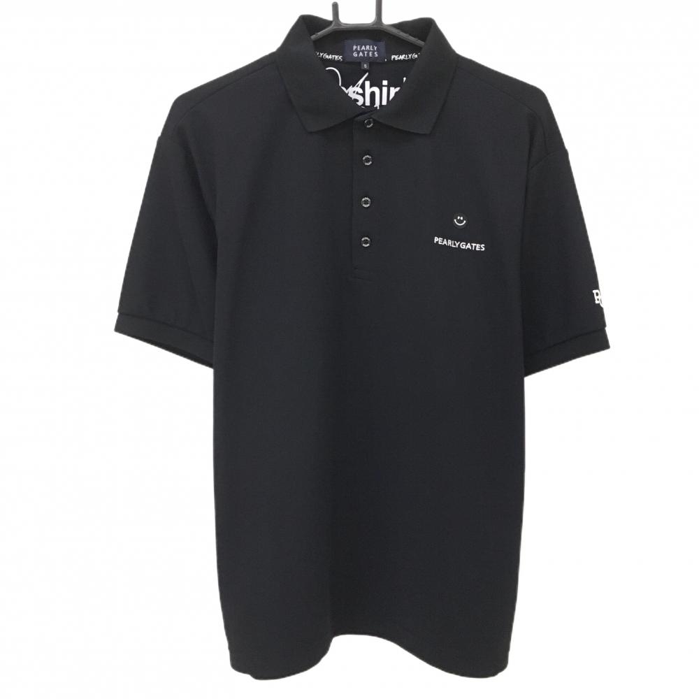 【美品】パーリーゲイツ 半袖ポロシャツ 黒 ロゴ白 ニコちゃん スマイル メンズ 5(L) ゴルフウェア 2024年モデル PEARLY GATES
