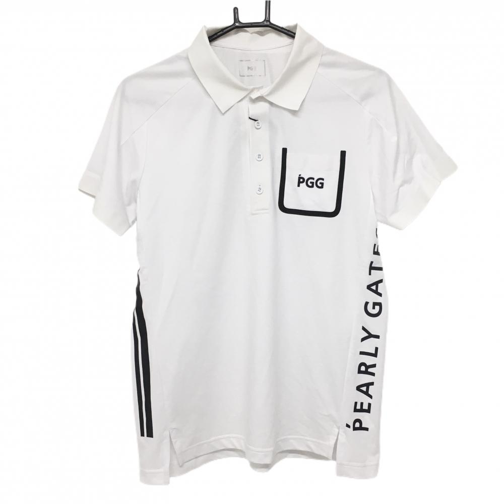 【新品】PGGパーリーゲイツ 半袖ポロシャツ 白 サイドロゴ ストレッチ 吸水速乾 UVケア  メンズ 4(M) ゴルフウェア PEARLY GATES