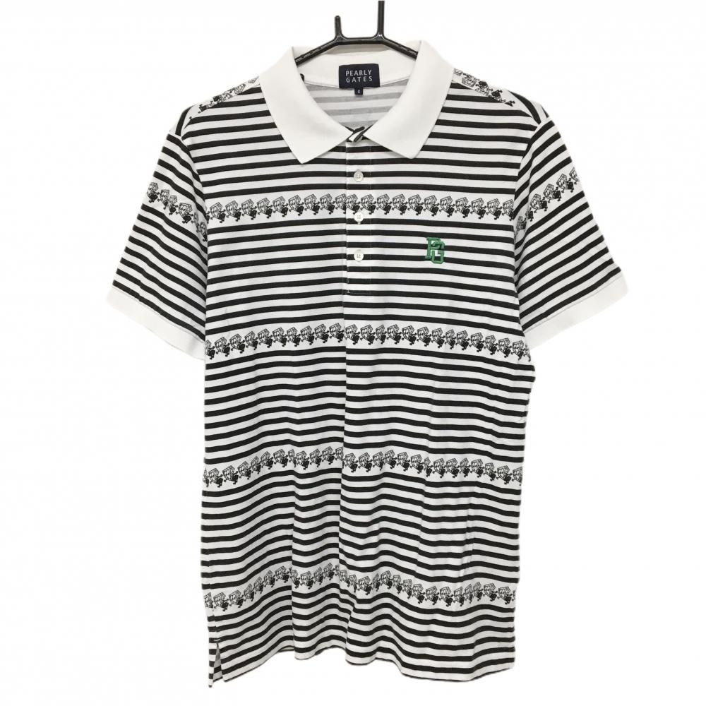 パーリーゲイツ×スポンジボブ 半袖ポロシャツ 白×黒 ボーダー メンズ 6(XL) ゴルフウェア PEARLY GATES