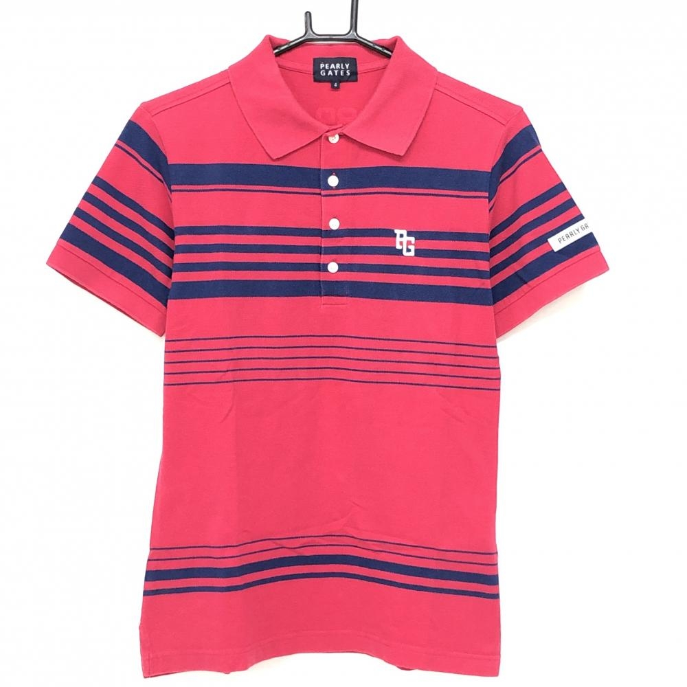 パーリーゲイツ 半袖ポロシャツ レッド×ネイビー ボーダー  メンズ 4(M) ゴルフウェア PEARLY GATES