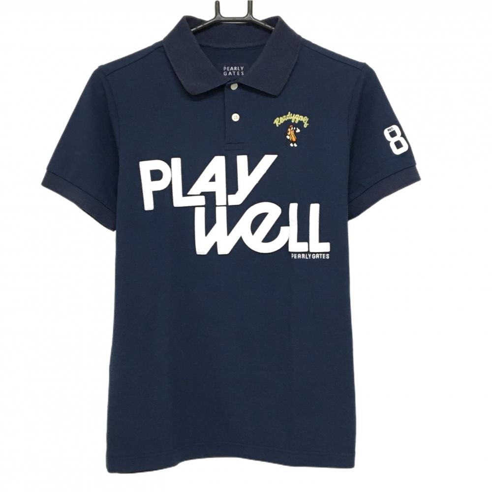 パーリーゲイツ 半袖ポロシャツ ネイビー×白 フェルトワッペン  メンズ 3(S) ゴルフウェア PEARLY GATES