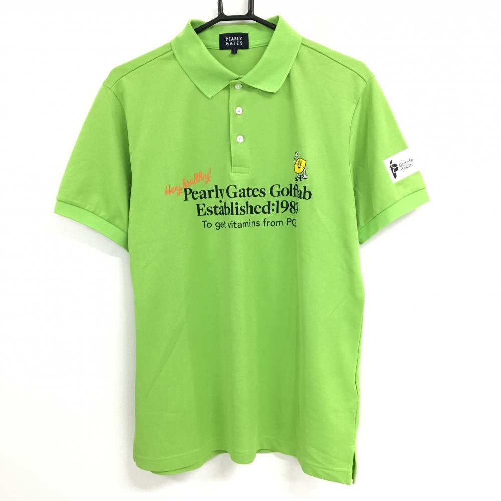 【超美品】パーリーゲイツ 半袖ポロシャツ ライムグリーン系×黒 ロゴプリント  メンズ 6(XL) ゴルフウェア 2025年モデル PEARLY GATES