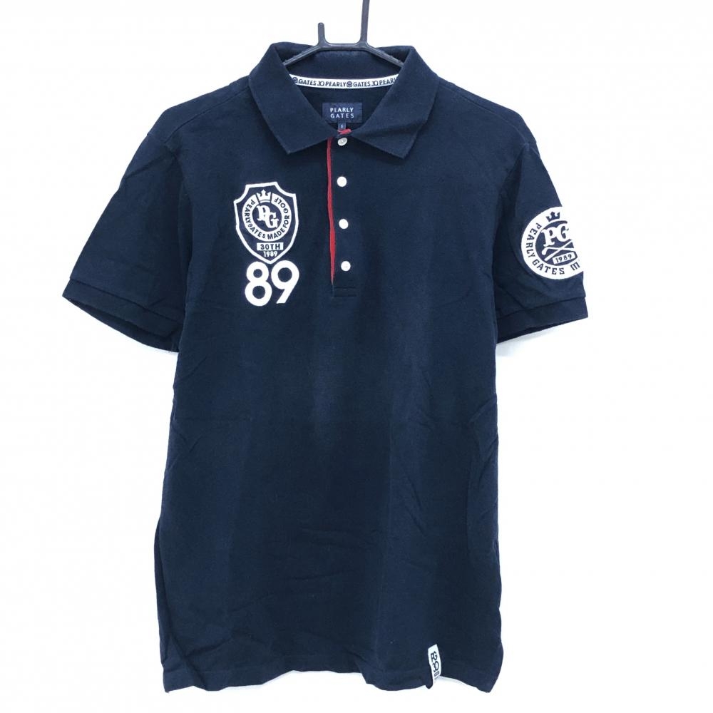パーリーゲイツ 半袖ポロシャツ ネイビー×白 ロゴ刺しゅう 30周年  メンズ 6(XL) ゴルフウェア PEARLY GATES
