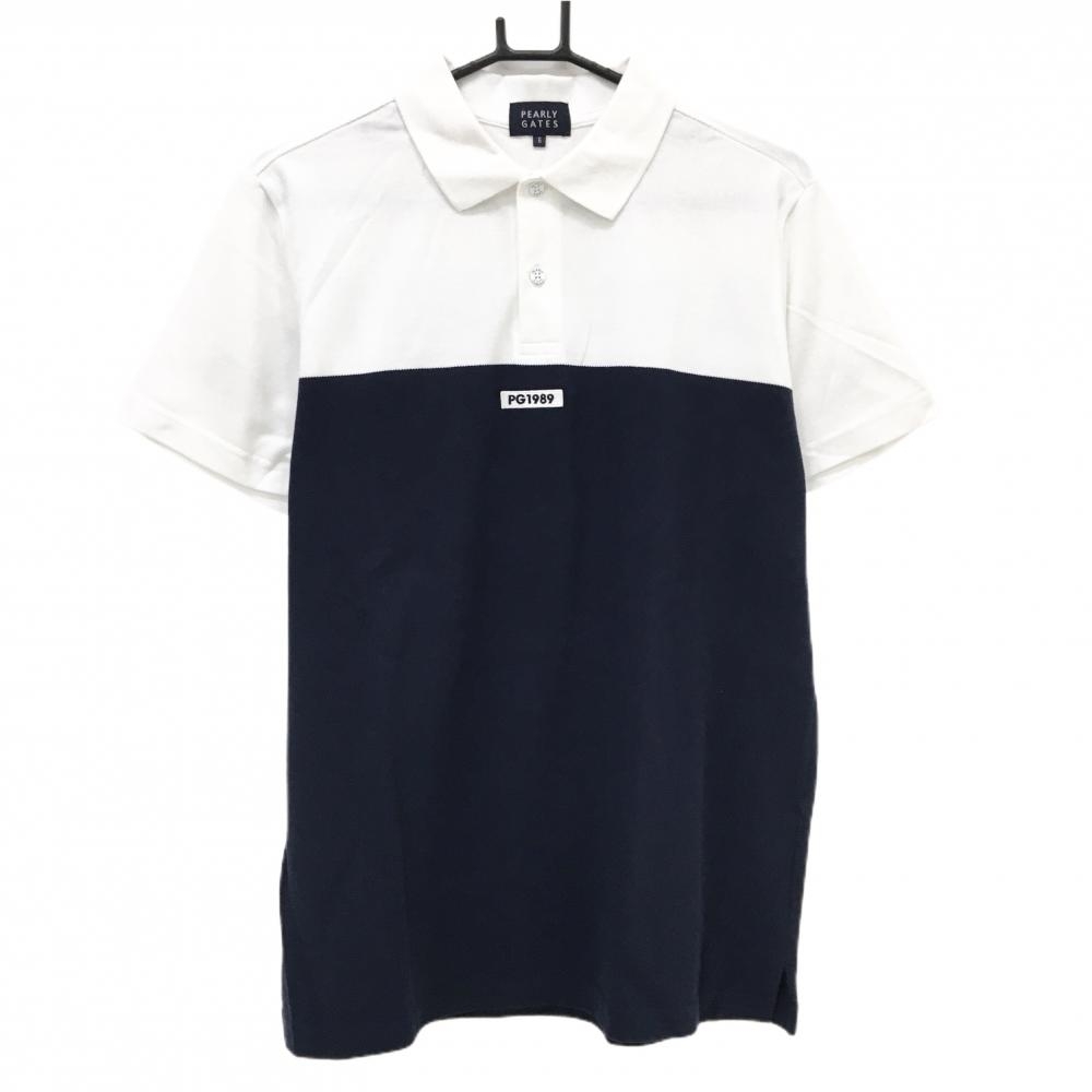 【美品】パーリーゲイツ 半袖ポロシャツ 白×ネイビー バイカラー メンズ 6(XL) ゴルフウェア PEARLY GATES