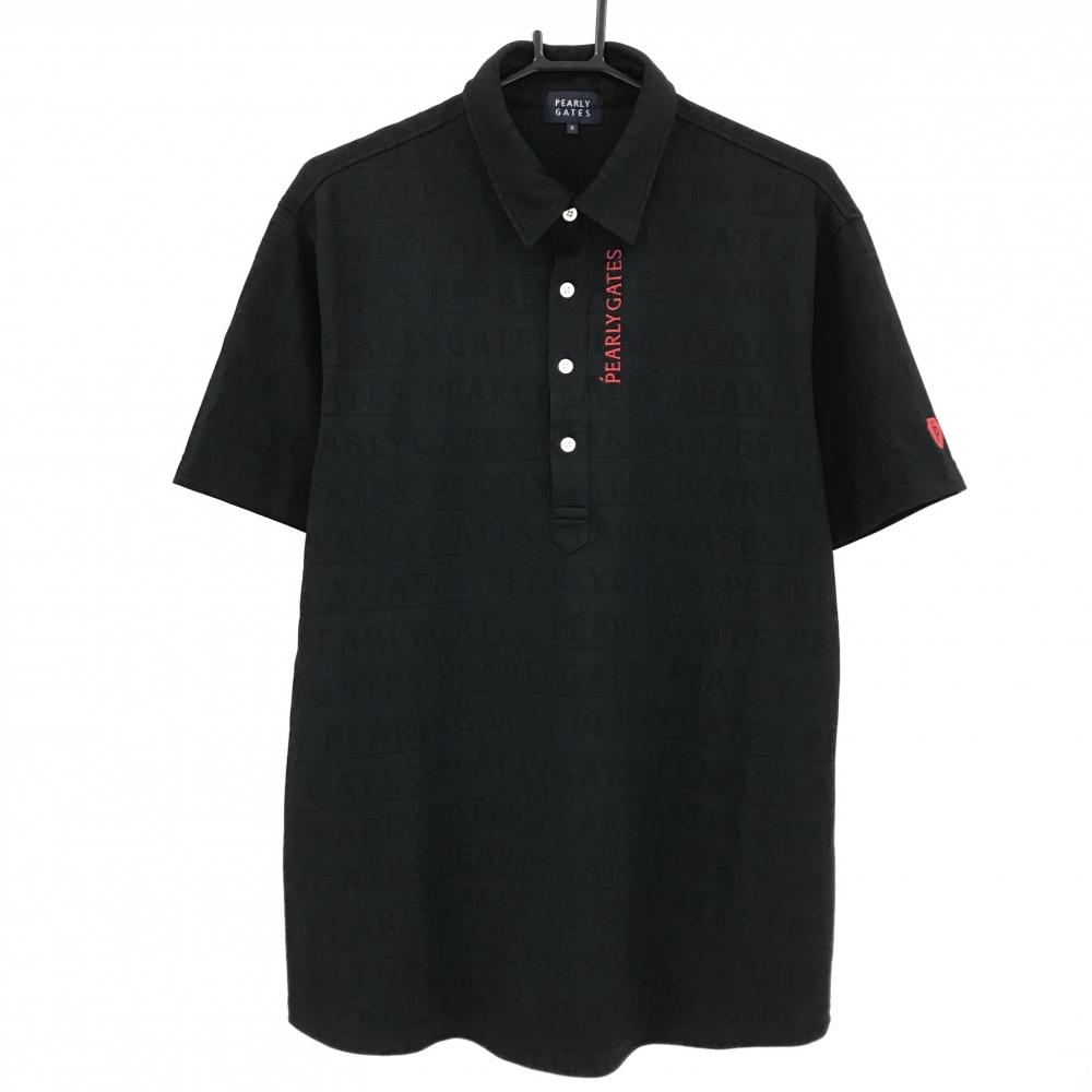 【超美品】パーリーゲイツ 半袖ポロシャツ 黒 ロゴ総柄 ロゴ刺しゅうレッド メンズ 6(XL) ゴルフウェア PEARLY GATES