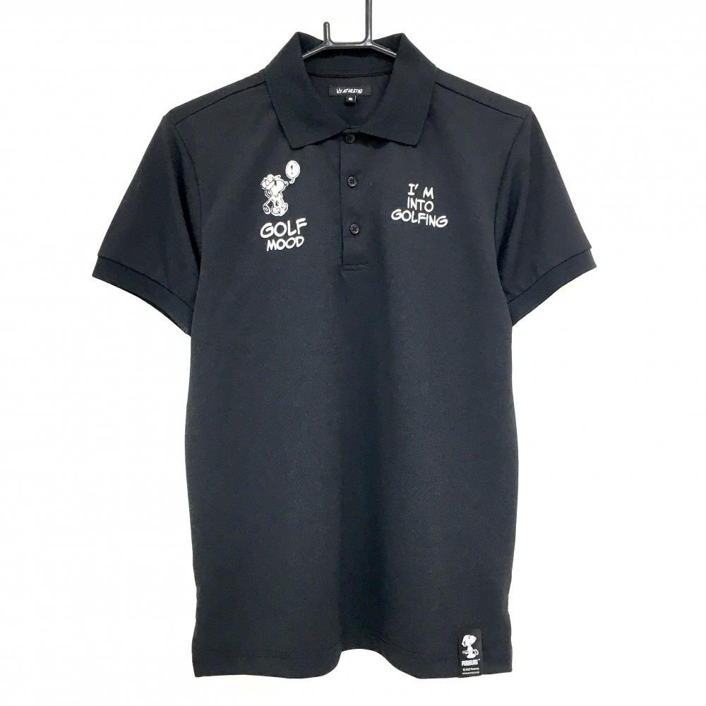 【美品】スヌーピーゴルフ 半袖ポロシャツ 黒×白 スヌーピー刺しゅう パーリーゲイツ メンズ M ゴルフウェア PEARLY GATES